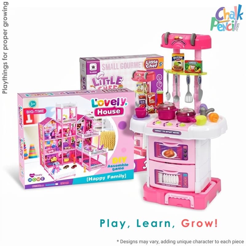 Lovely Doll House and Kitchen Playset Combo