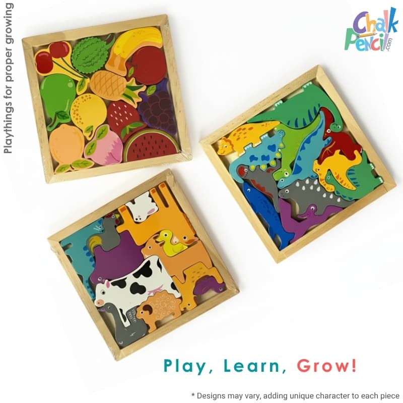 Stacking Dinosaur, Animal, Fruit Wooden Puzzles