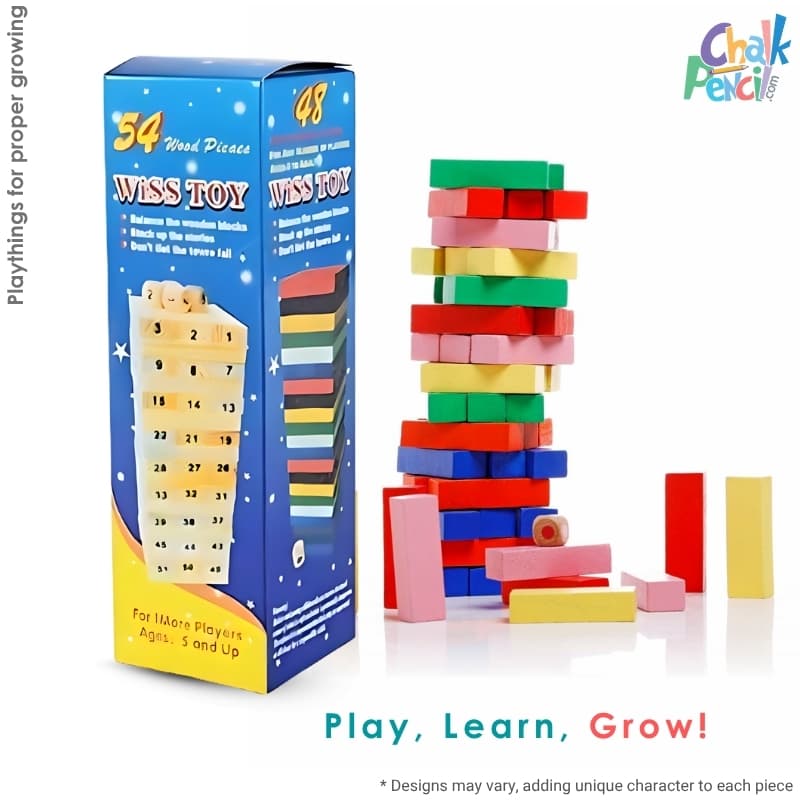 54 pcs Tumbling Stacking Building Tower Game (Colorful) - Image 1