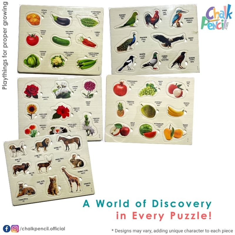 Kids Discovery Puzzle Set Animals, Birds, Fruits, Vegetables & Flowers - Image 1