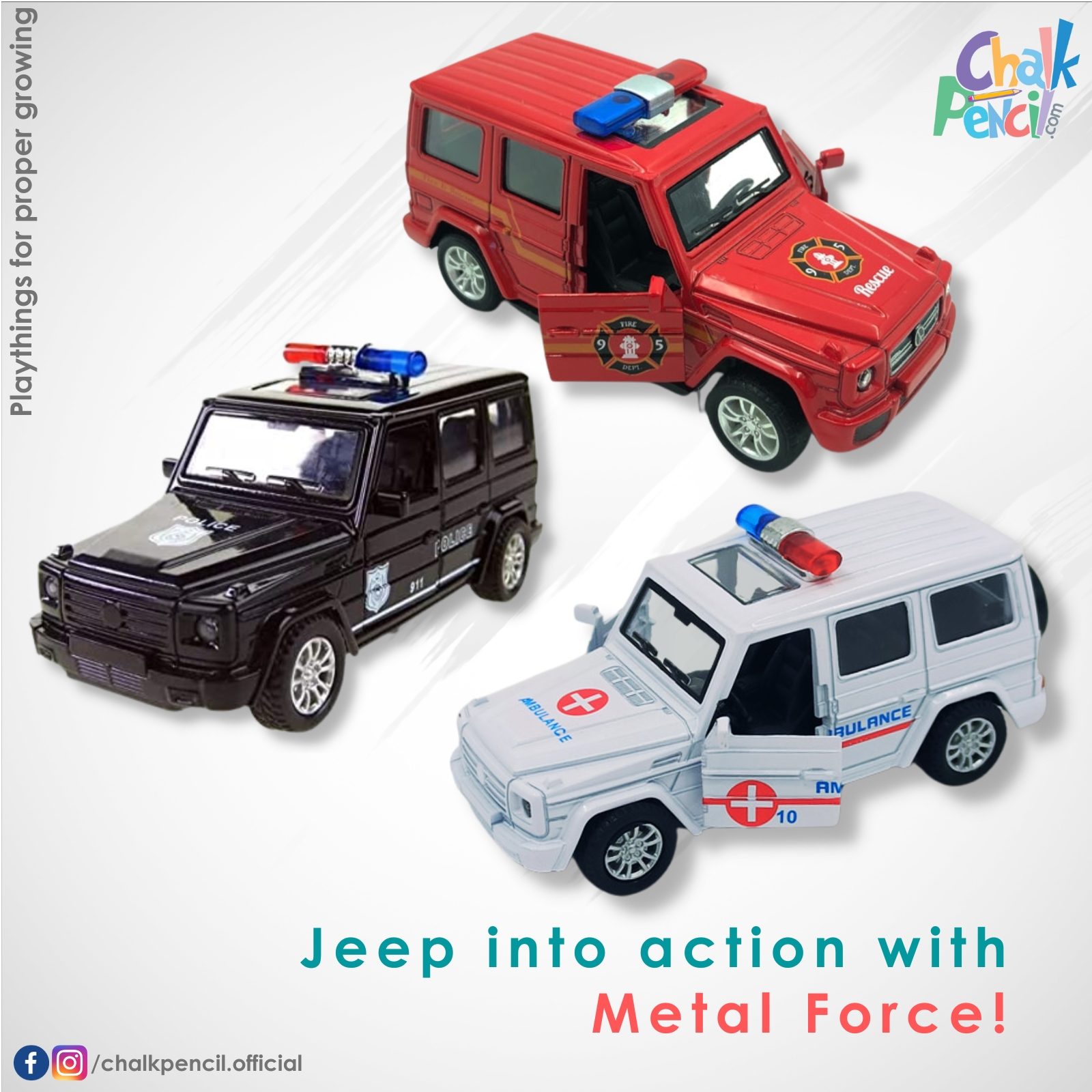 Metal Friction Powered Jeep Car Set