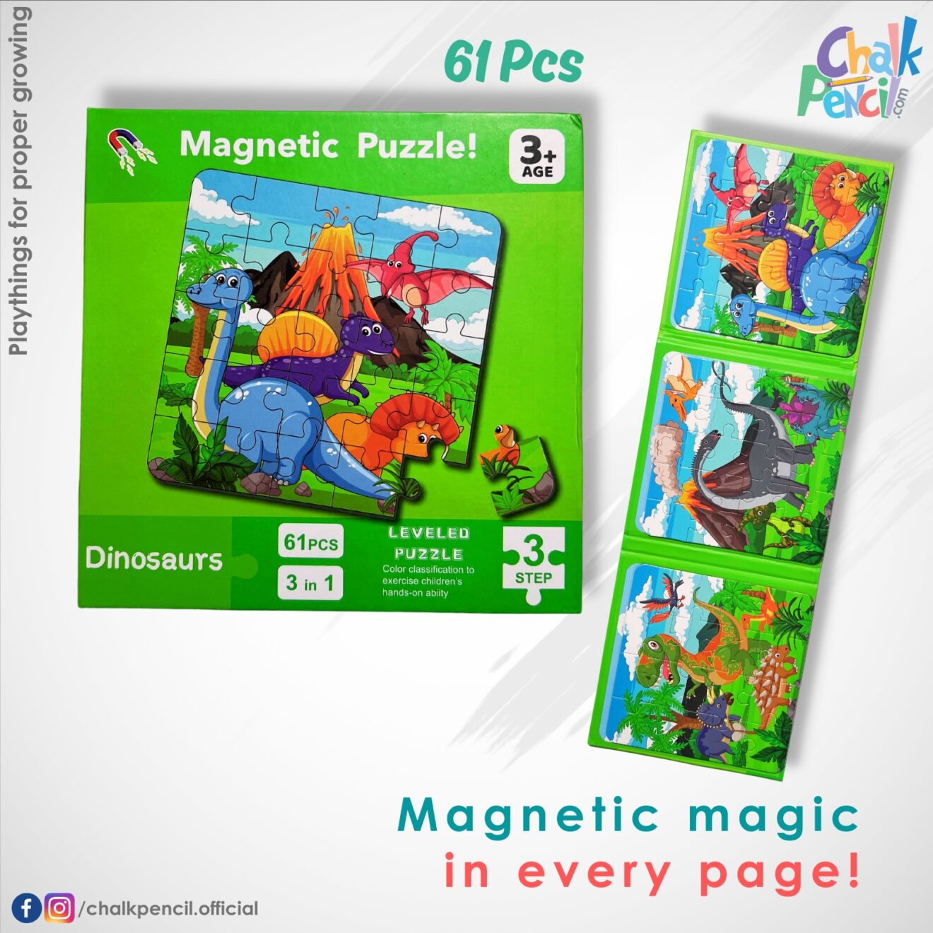Best Dinosaur Magnetic Puzzle 61 Pcs for Kids Age 3+